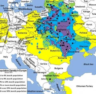 Gęstość zaludnienia Żydów w Europie w 1900 roku