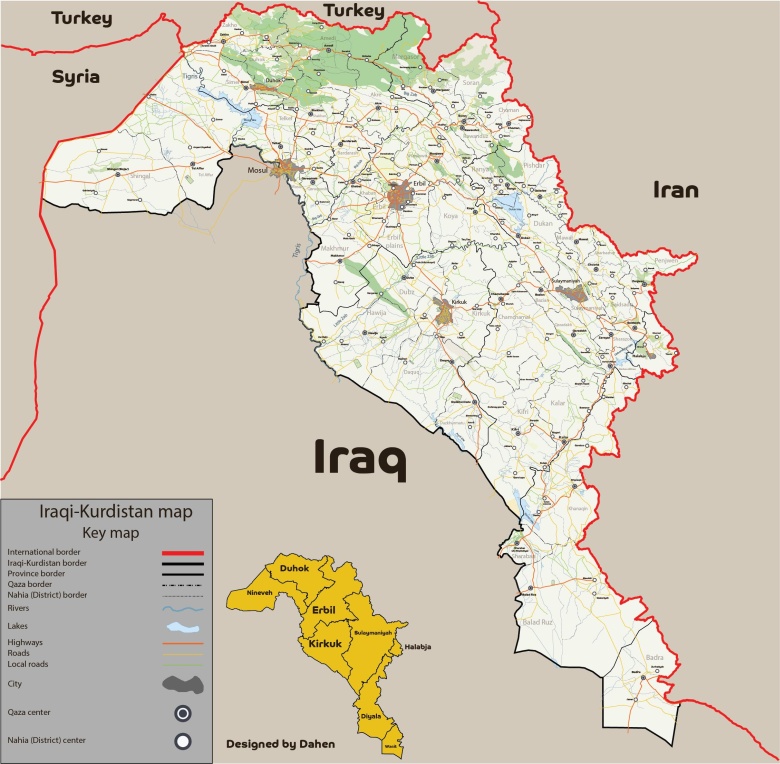Mapa iracko-kurdyjska (Kurdystan) obejmująca obszary sporne