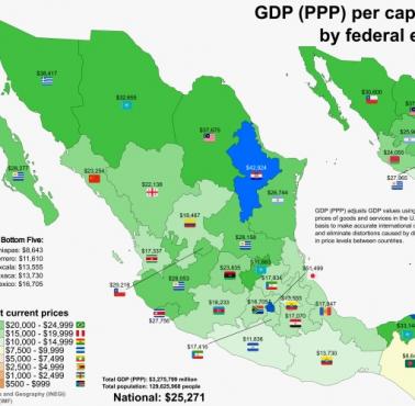 Meksykańskie regionu według PKB na mieszkańca (PPP), 2023