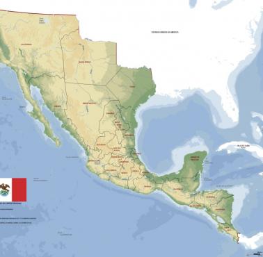 Mapa Meksyku w 1821 po ogłoszeniu niepodległości
