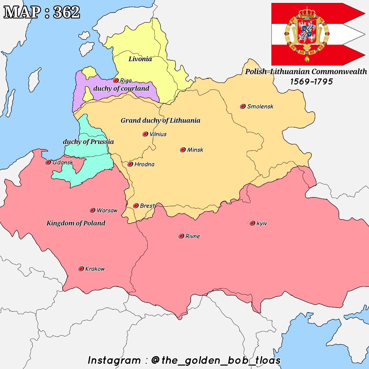Mapa Rzeczypospolitej Obojga Narodów z podziałem na Wielkie Księstwo Litewskie i Królestwo Polskie, 1569-1795