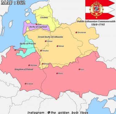 Mapa Rzeczypospolitej Obojga Narodów z podziałem na Wielkie Księstwo Litewskie i Królestwo Polskie, 1569-1795