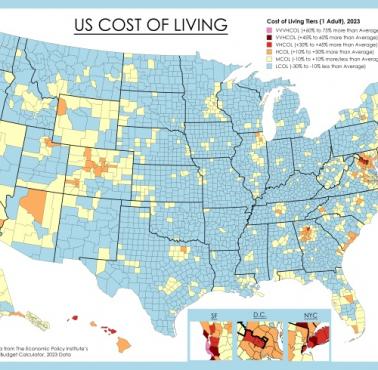 Koszty utrzymania według hrabstw USA, 2023