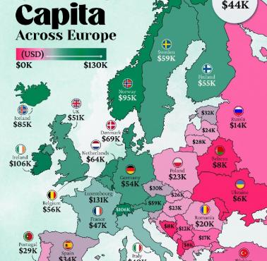 PKB na osobę (per capita) w 2024 w Europie