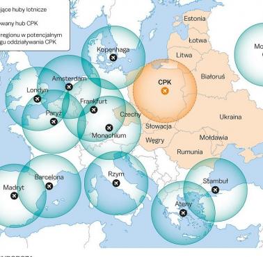 Największe huby lotnicze w Europie (z uwzględnieniem CPK)