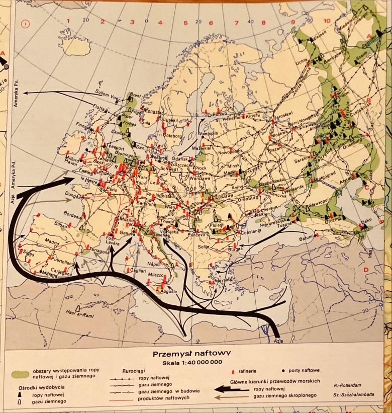 Mapa szlaków przemysłu naftowego z 1997