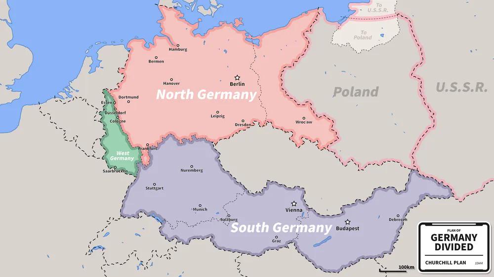 Jak wyglądałaby Europa według planu Churchilla, w przypadku granic Polski również USA