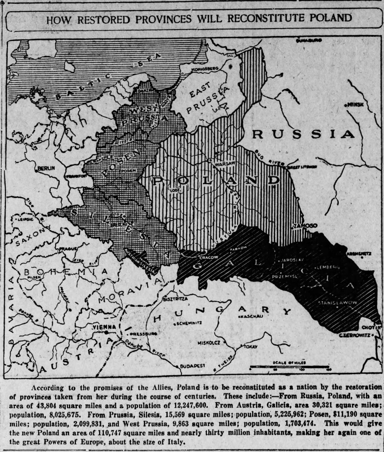 Prowincje dawnej Polski według amerykańskiej gazety Scranton Tribune, 11 grudnia 1918 r.