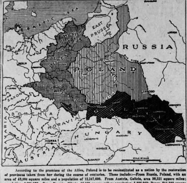 Prowincje dawnej Polski według amerykańskiej gazety "Scranton Tribune", 11 grudnia 1918 r.