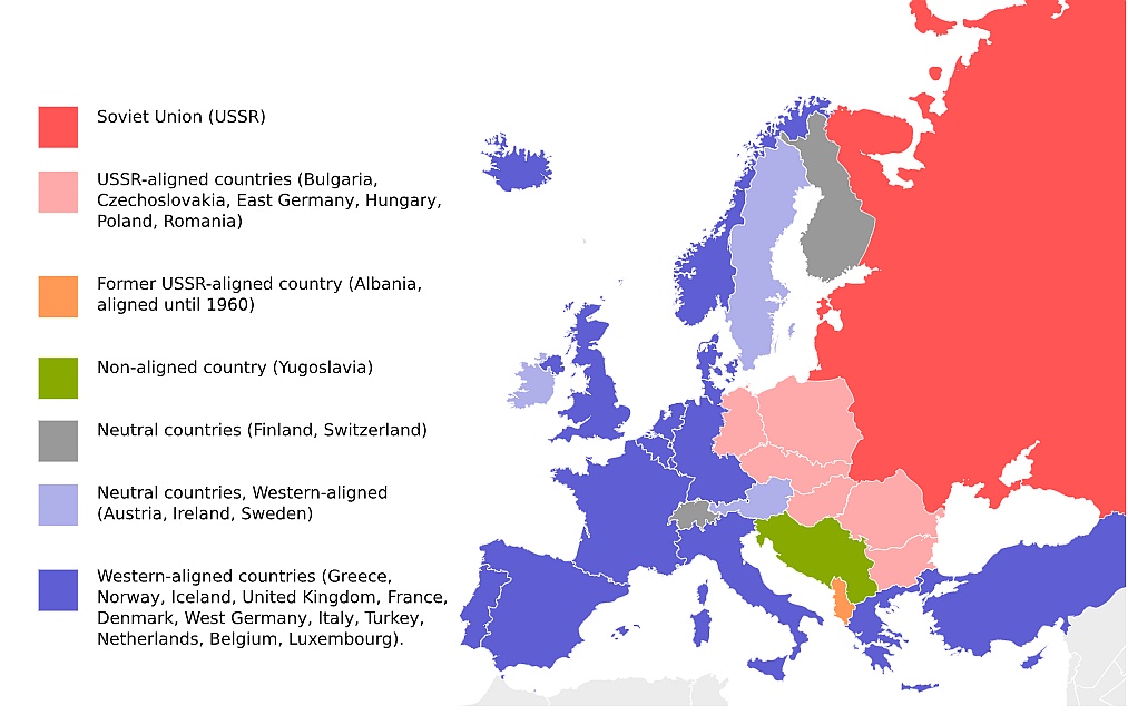 Mapa Europy podczas zimnej wojny, 1948-1991