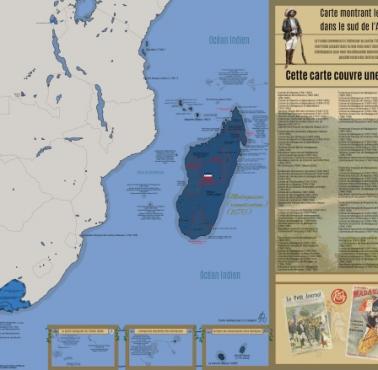 Mapa francuskich posiadłości w południowej Afryce i na Madagaskarze