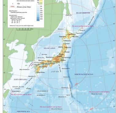 Mapa Japonii według rządowego Urzędu Informacji Geoprzestrzennej Japonii (GSI)