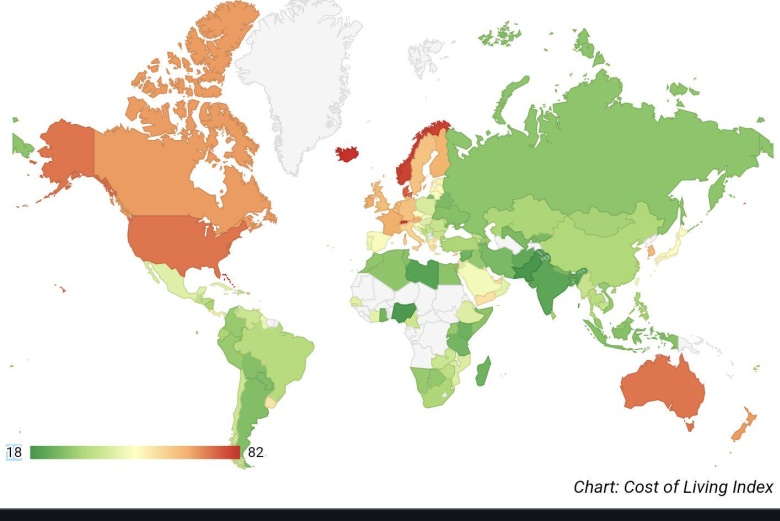 Najwyższe i najniższe koszty życia (Cost-of-living index) na świecie, 2024