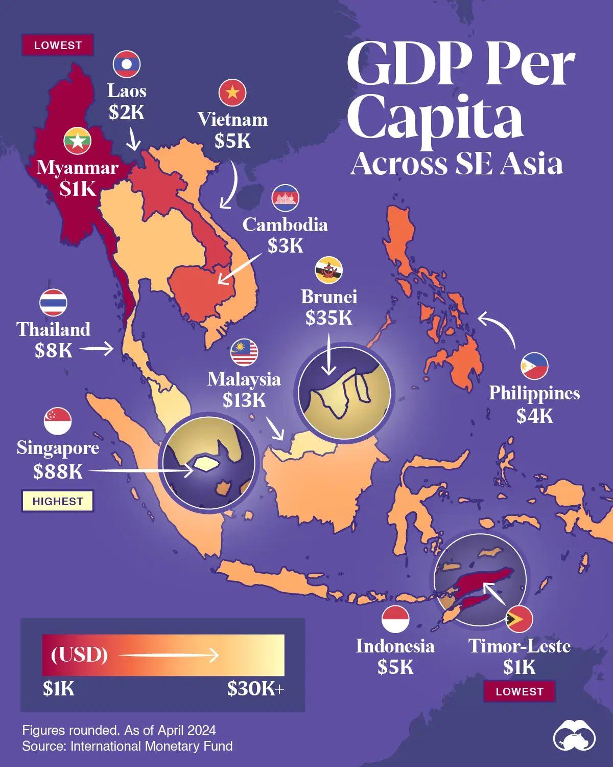 PKB na mieszkańca (per capita) krajów Azji Południowo-Wschodniej, 2024