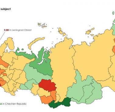 Dzietność w poszczególnych regionach Rosji, 2023