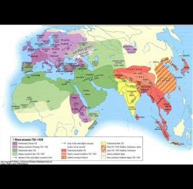 Mapa religii na świecie w latach 750-1450