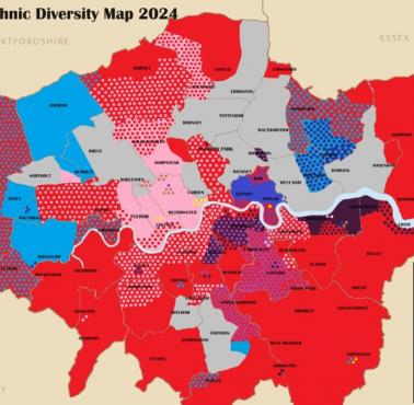 Mapa etniczna Londynu, dane 2021, gettoizacja miasta