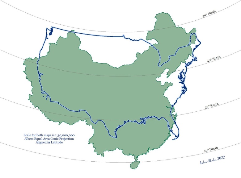 Realny rozmiar Chin i USA (na tej samej szerokości geograficznej)