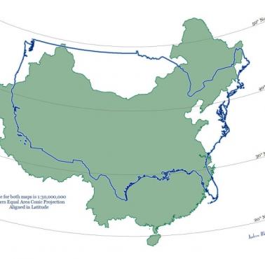 Realny rozmiar Chin i USA (na tej samej szerokości geograficznej)