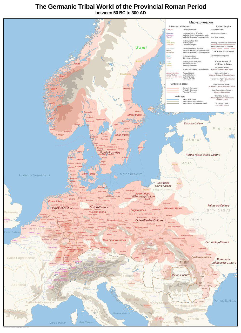 Imperium Rzymskie z nieniesionymi barbarzyńskimi plemionami germańskimi 50 r.p.n.e. - 300 r. n.e.