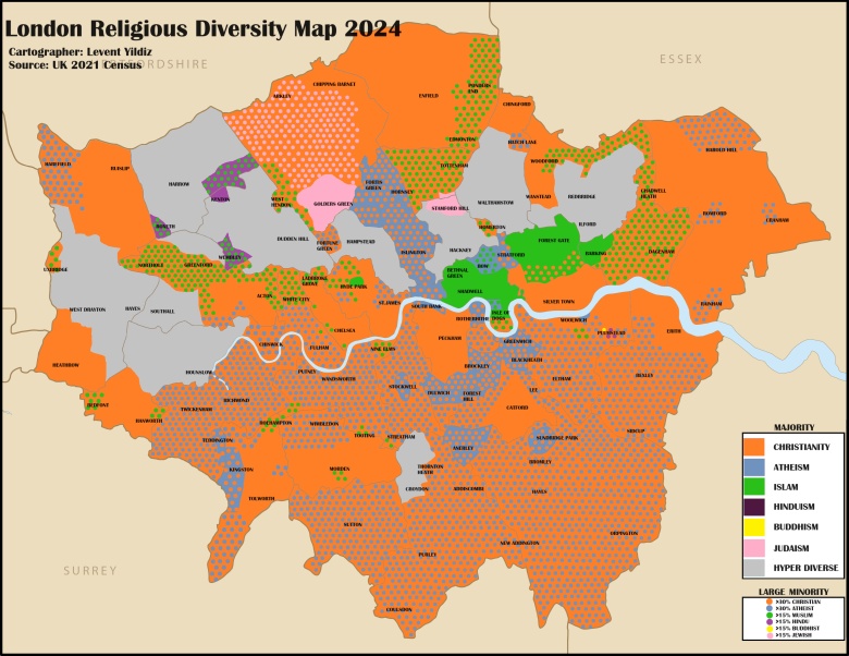 Mapa etniczna Londynu, dane 2024, gettoizacja miasta