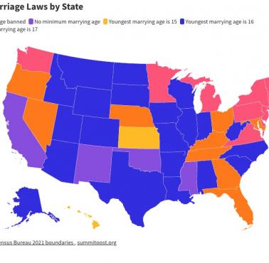 Minimalny wiek małżeństwa w poszczególnych stanach USA, 2021