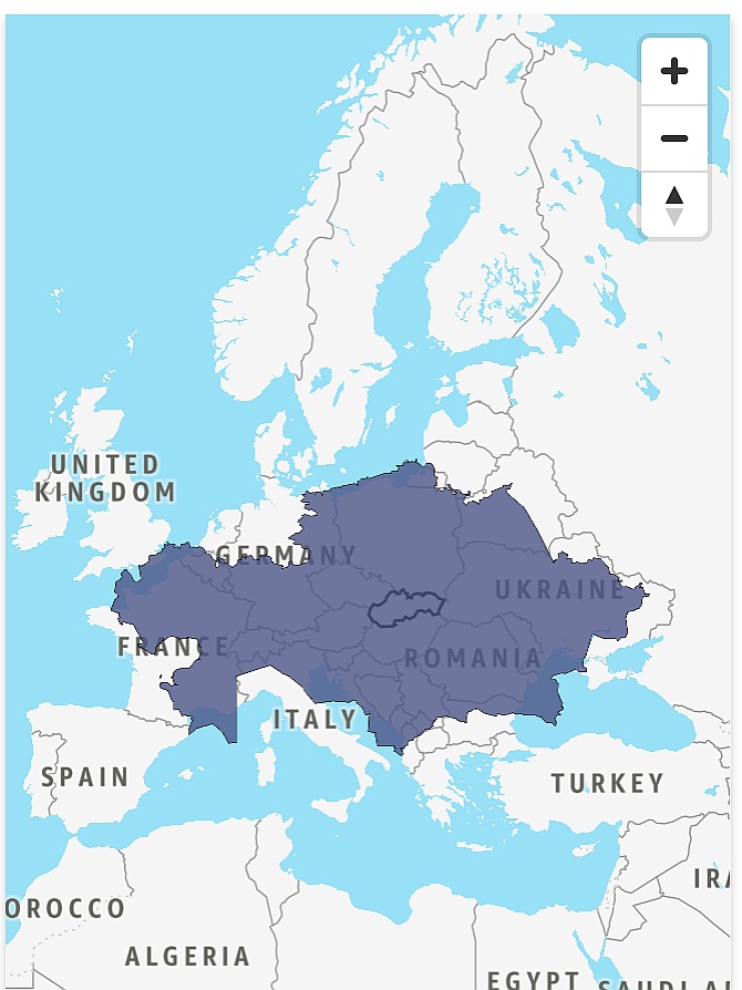 Rozmiar Kazachstanu na tle Europy