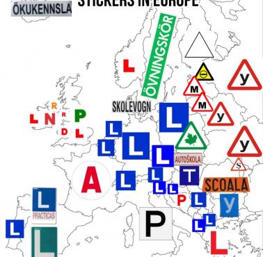 Oznaczenia nauki jazdy w poszczególnych europejskich krajach