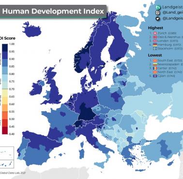 Wskaźnik rozwoju społecznego (Human Development Index, HDI) w Europie, 2022