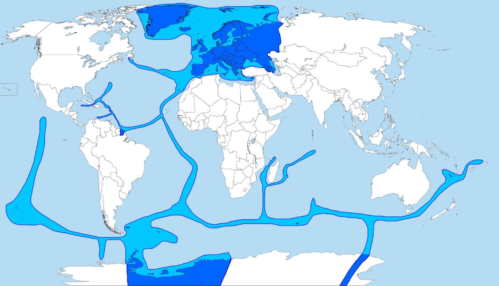 Nietypowa mapa Europy z uwzględnieniem wyłącznych stref ekonomicznych (EEZ - Exclusive Economic Zones)