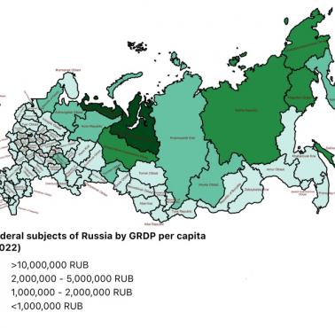 Podmioty federalne Rosji według PKB na mieszkańca (per capita), 2022