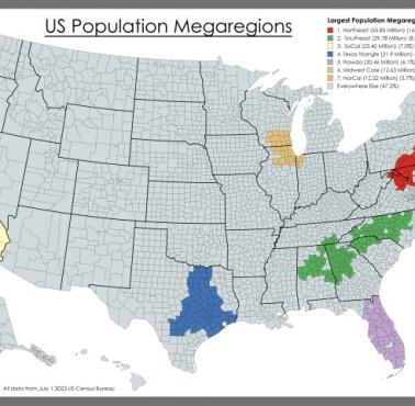 Siedem megaregionów w USA, 2023