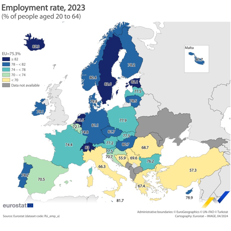 Stopa bezrobocia w Unii, 2023