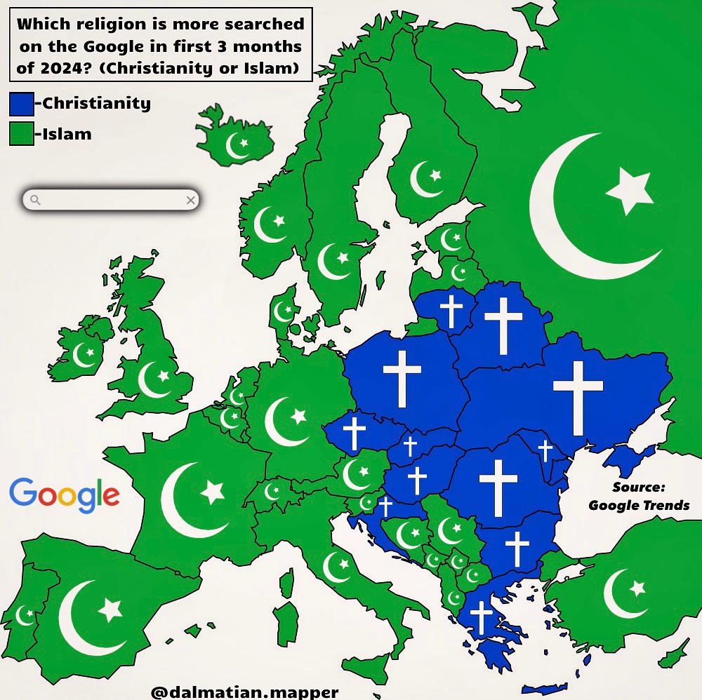 Która religia jest częściej wyszukiwana w Google w pierwszych trzech miesiącach 2024 roku? Chrześcijaństwo czy islam
