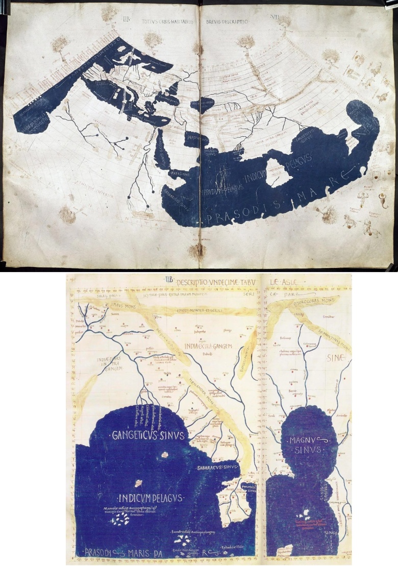 Mapa znanego świata z grecko-rzymskiej mapy Klaudiusza Ptolemeusza z II w. n.e.