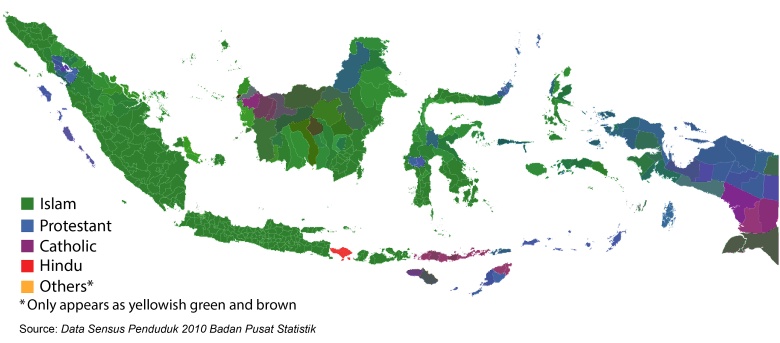 Mapa religii w Indonezji, 2010