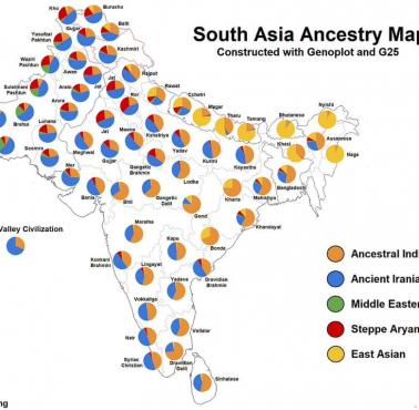 Mapa przodków w Azji Południowej, głównie w Indiach i Pakistanie