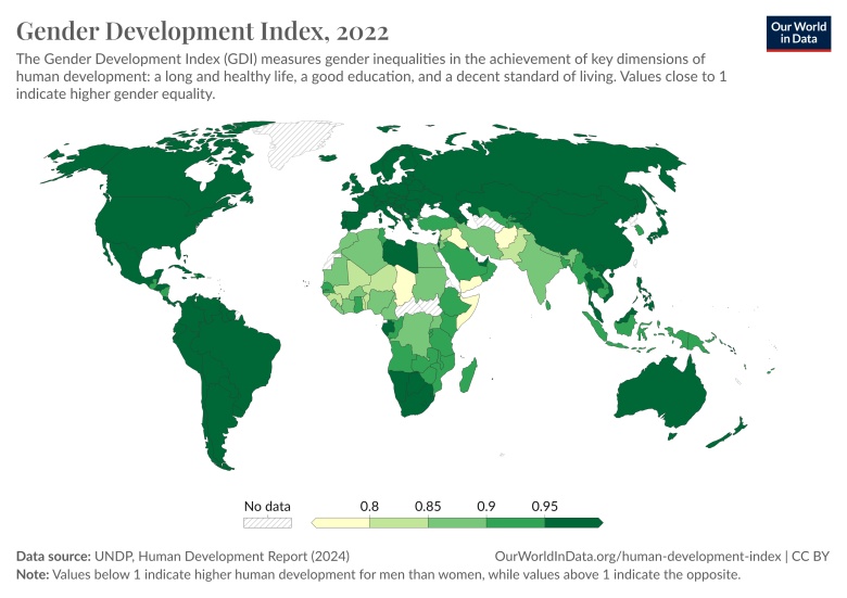 Gender Development Index (GDI) na świecie, 2022-24