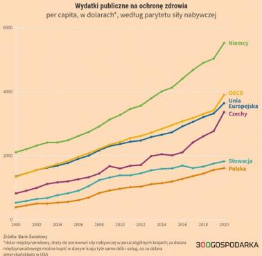 Wydatki publiczne na ochronę zdrowia, Unia, Niemcy, Polska, Czechy, Słowacja, OECD, 2000-2020