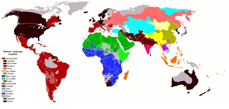 Top20, Mapa językowa (dominujący język). Najpopularniejszy język według kraju