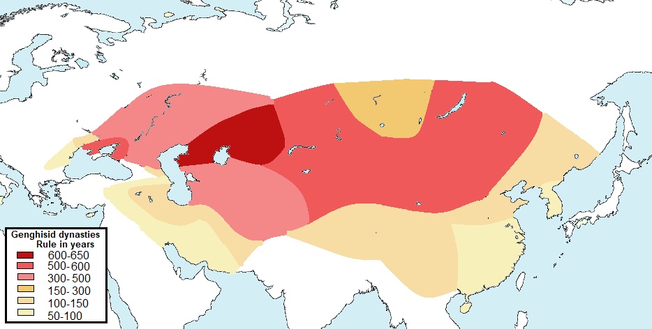 Imperium mongolskie od 1200-1850 roku. Czas trwania rządów dynastii Czyngis-chana