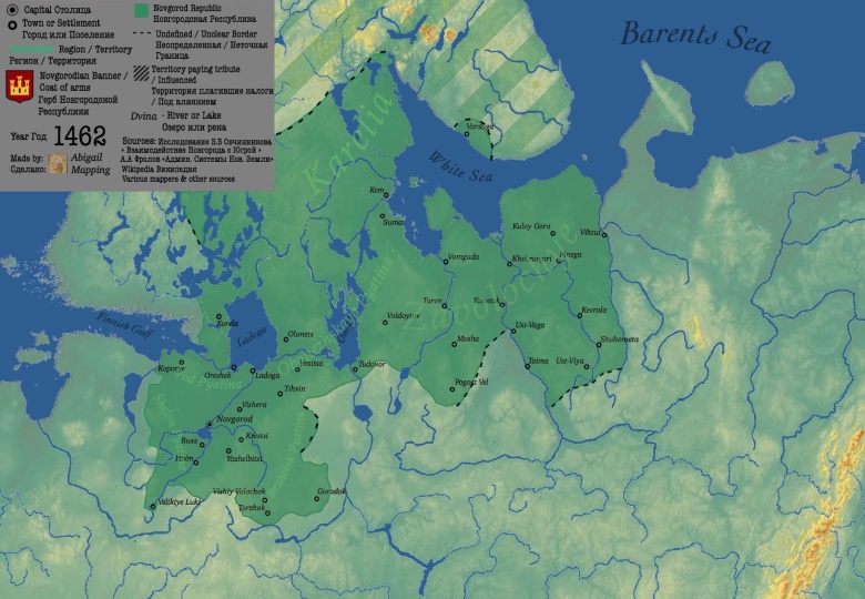 Mapa Republiki Nowogrodzkiej w 1462 roku