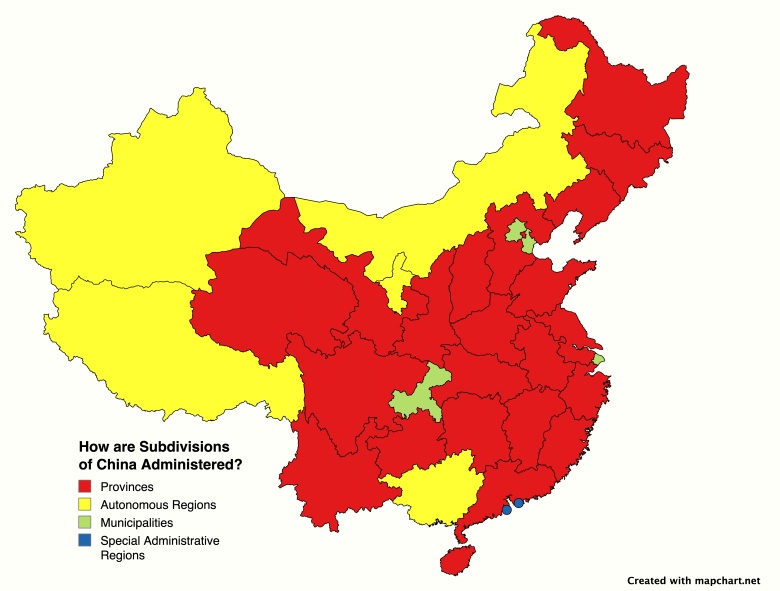 Podział administracyjny Chin z uwzględnieniem autonomicznych regionów