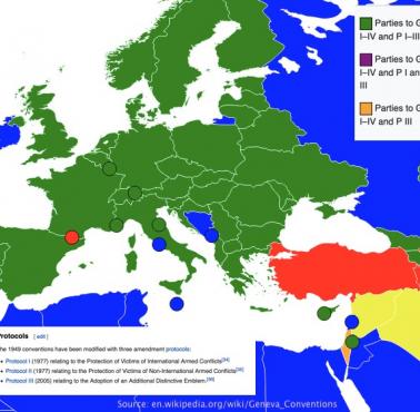 Które kraje w Europie nie przyjęły protokołów konwencji genewskiej I, II i III