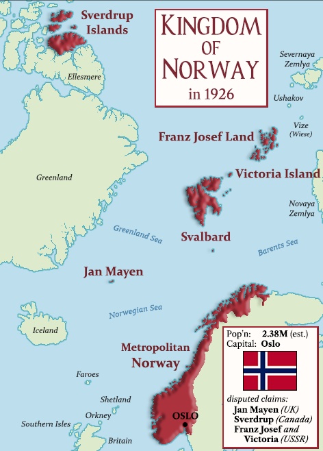 Mapa polityczna Norwegii z 1926 roku