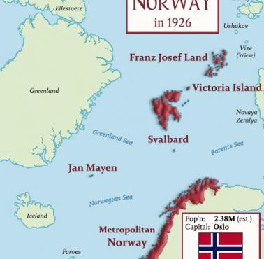 Mapa polityczna Norwegii z 1926 roku