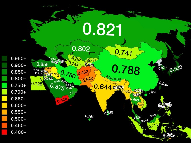 Wskaźnik rozwoju społecznego HDI (od ang. Human Development Index) Azji, 2024