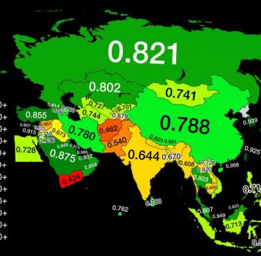 Wskaźnik rozwoju społecznego HDI (od ang. Human Development Index) Azji, 2024
