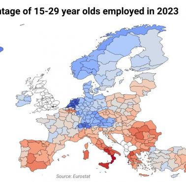 Odsetek zatrudnionych osób w wieku 15-29 lat w Europie w 2023 roku