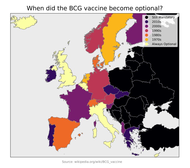 Kiedy szczepionka przeciw gruźlicy (BCG) stała się opcjonalna w krajach europejskich? Od lat 70-tych XX wieku